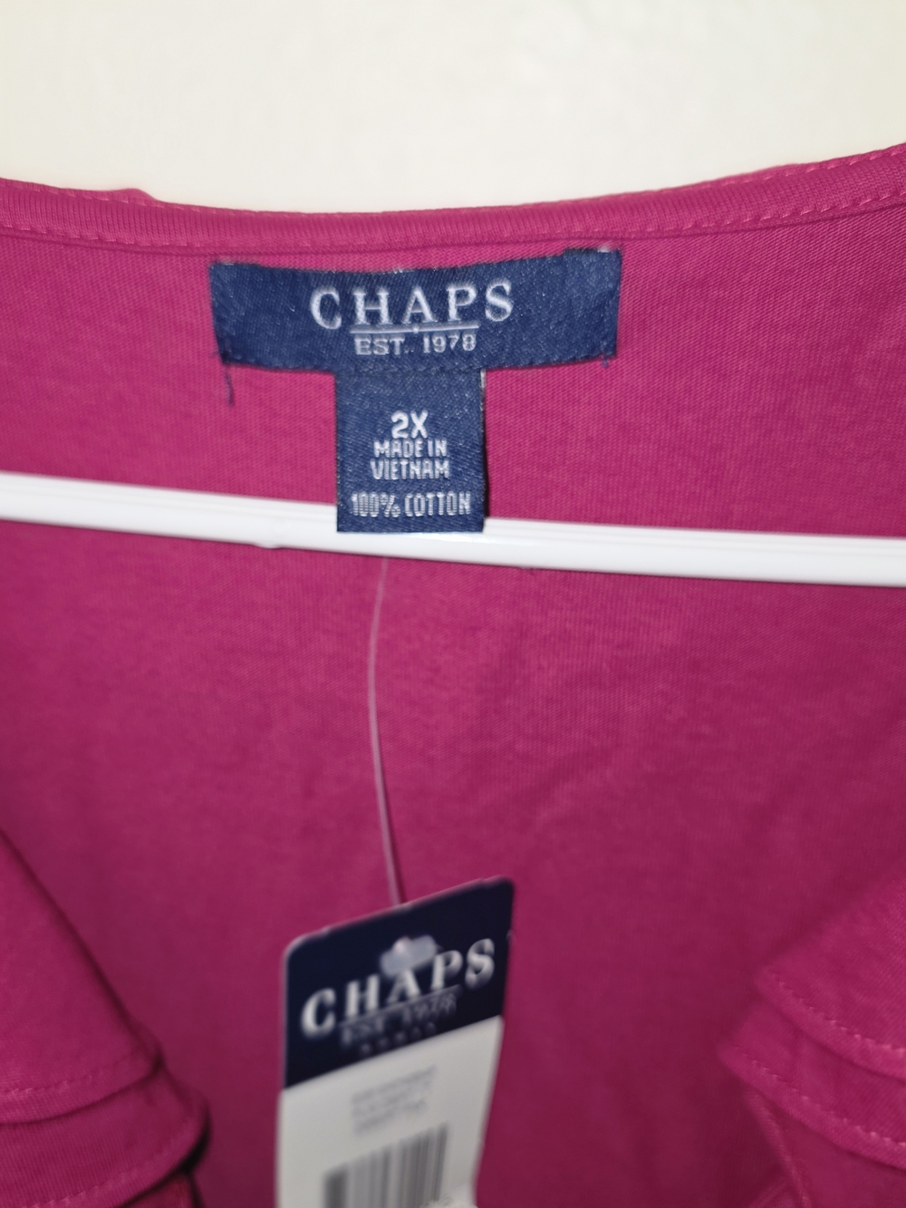 Chaps Women's Ruffled V-Neck Tunic in Fuchsia - Picture 3 of 6